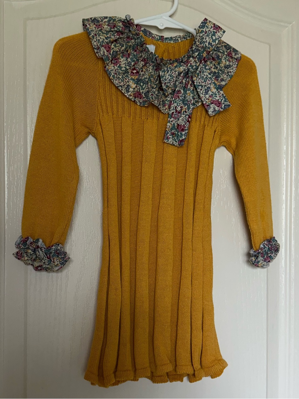 Foque Mustard Knit Floral Collar Dress 24